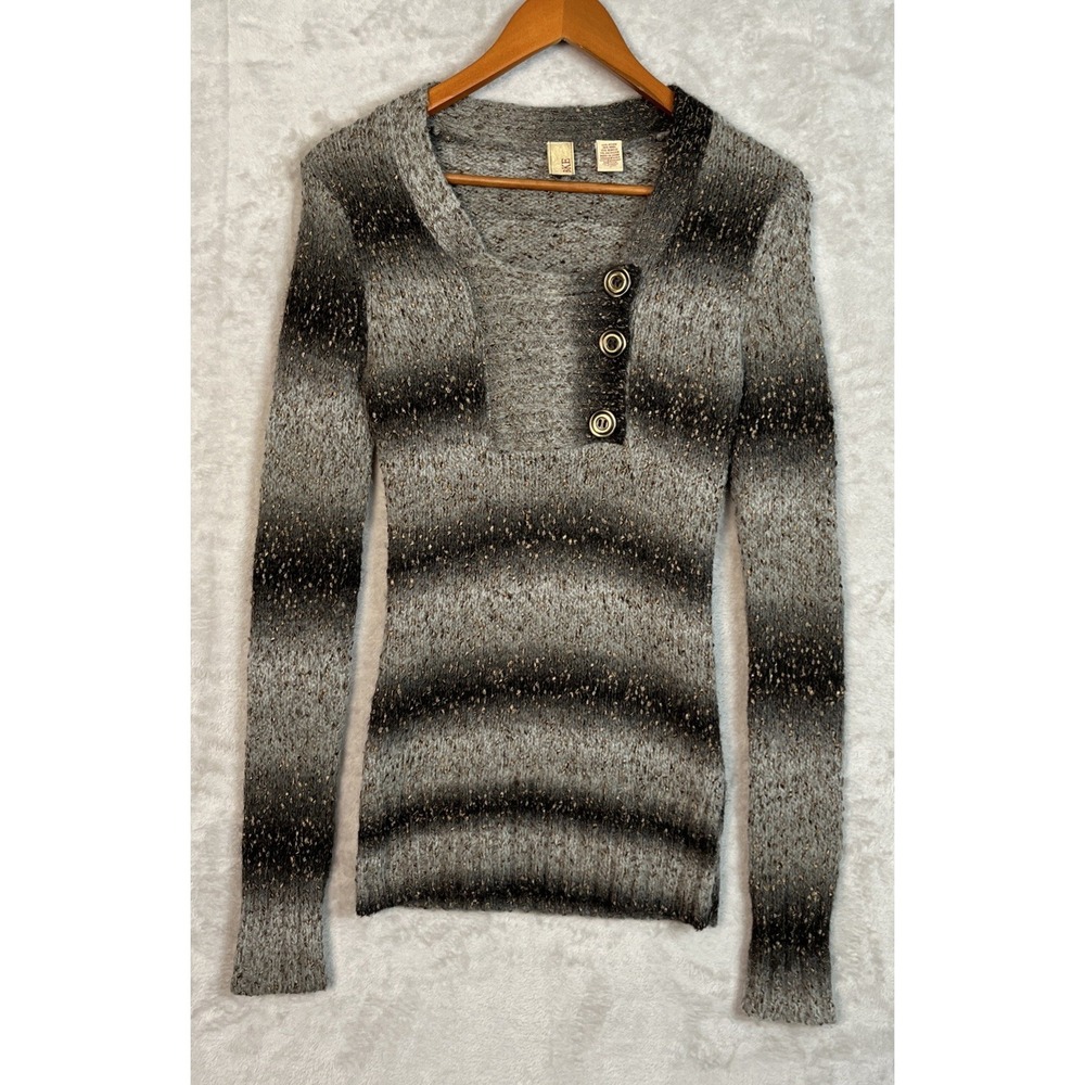 Y2K  BKE Women's Sweater‎ Gray Wool Blend Slim Fit Small S Long Vintage Striped
